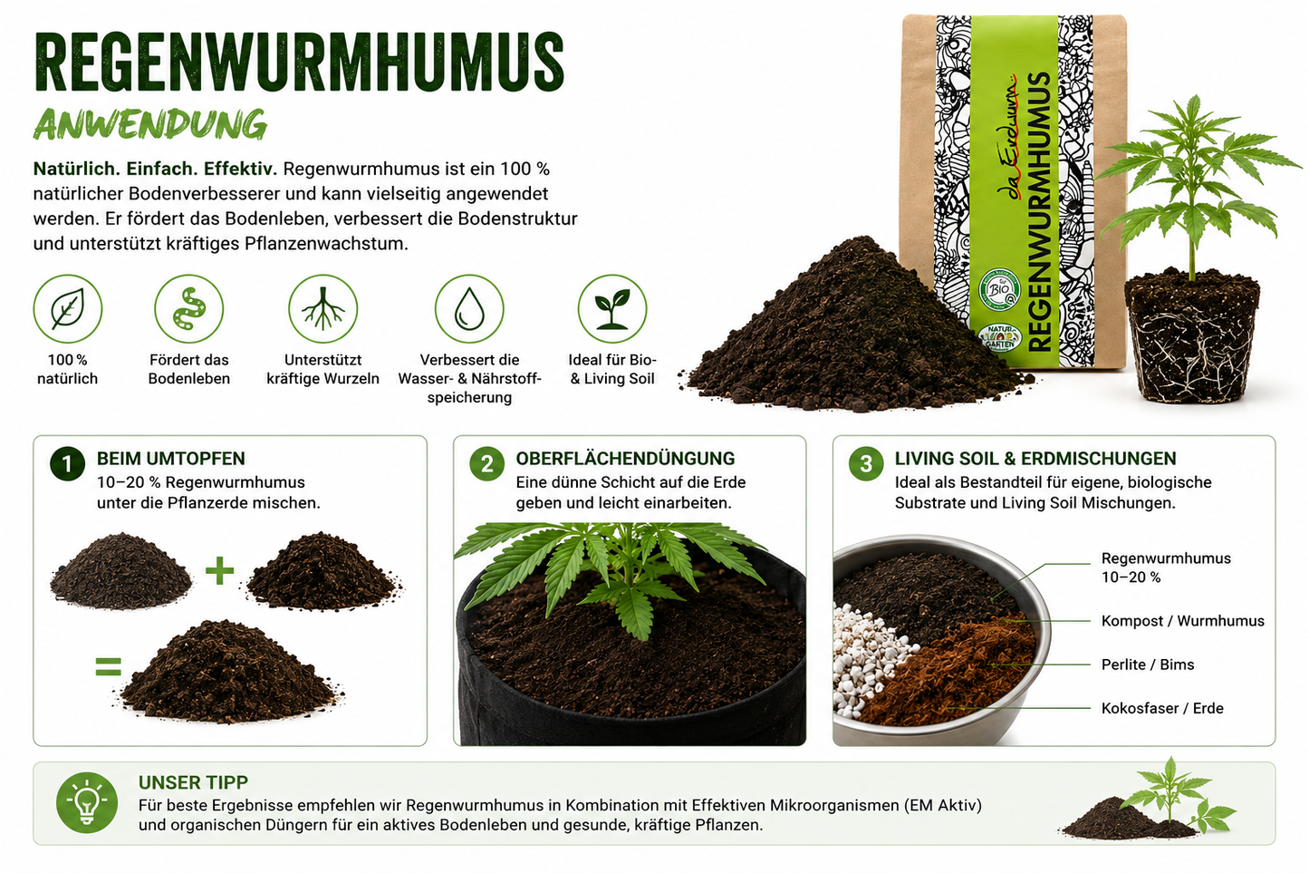 Regenwurmhumus Anwendung – Skizze zur Einarbeitung in die Erde | Hanfshop Wunderland"
